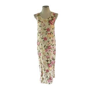 Vtg Y2K 2000s Linen Floral Tank Button Detail Casual Maxi Dress Sz M Cottagecore